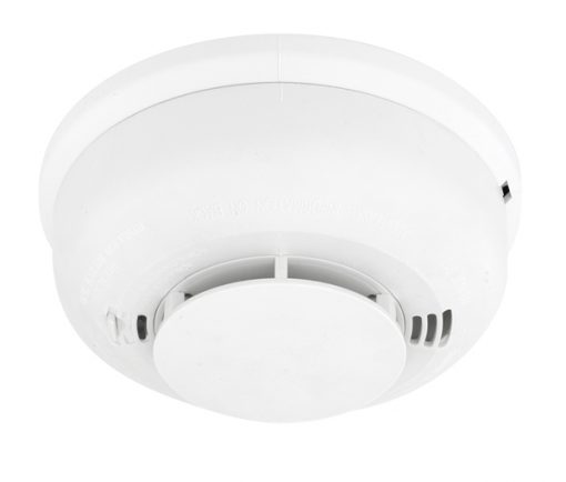 12-24VDC 4 wire photoelectric smoke alarm with 9VDC battery back-up and Integral Temp-3 sounder.